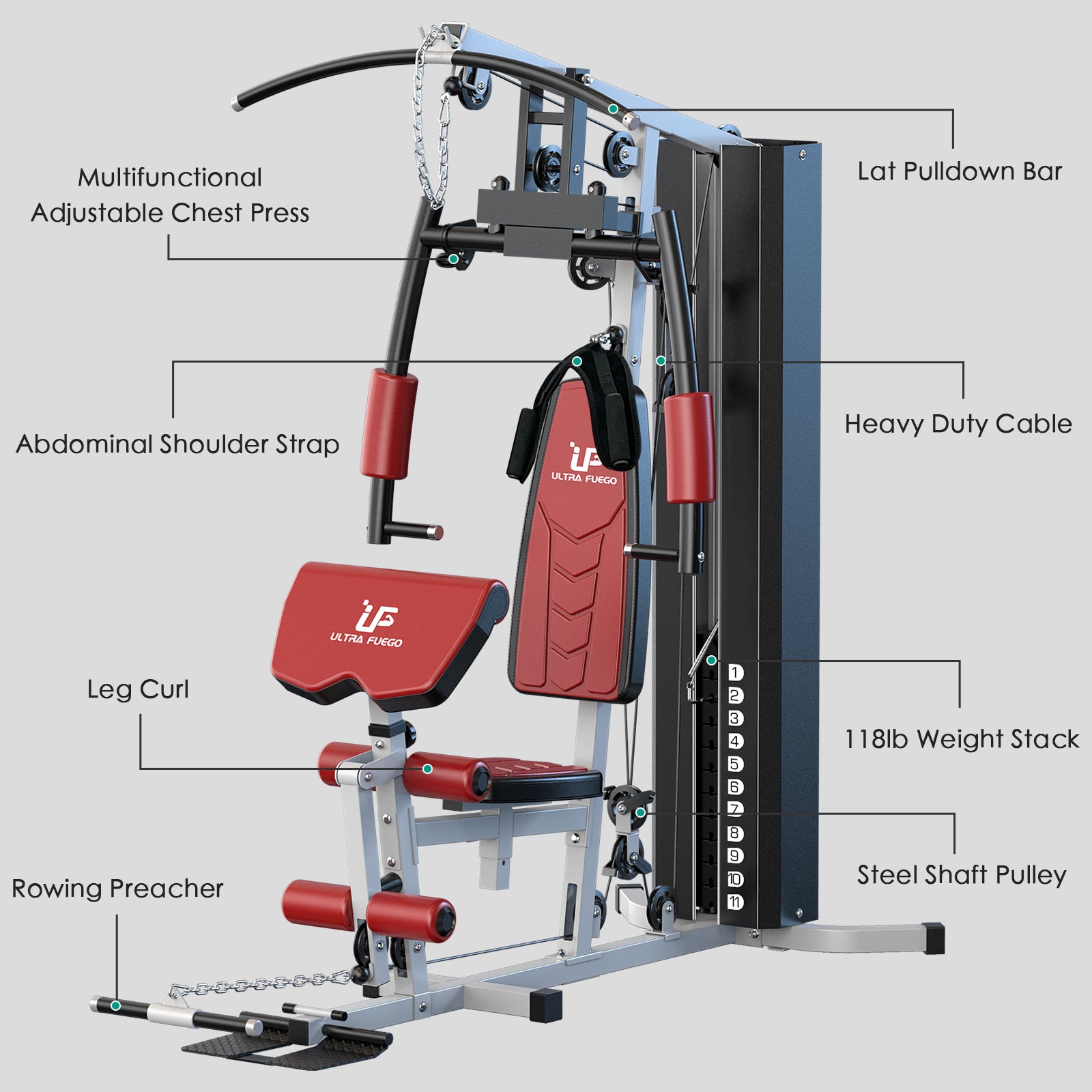 Home Gym Station Workout Equipment Red