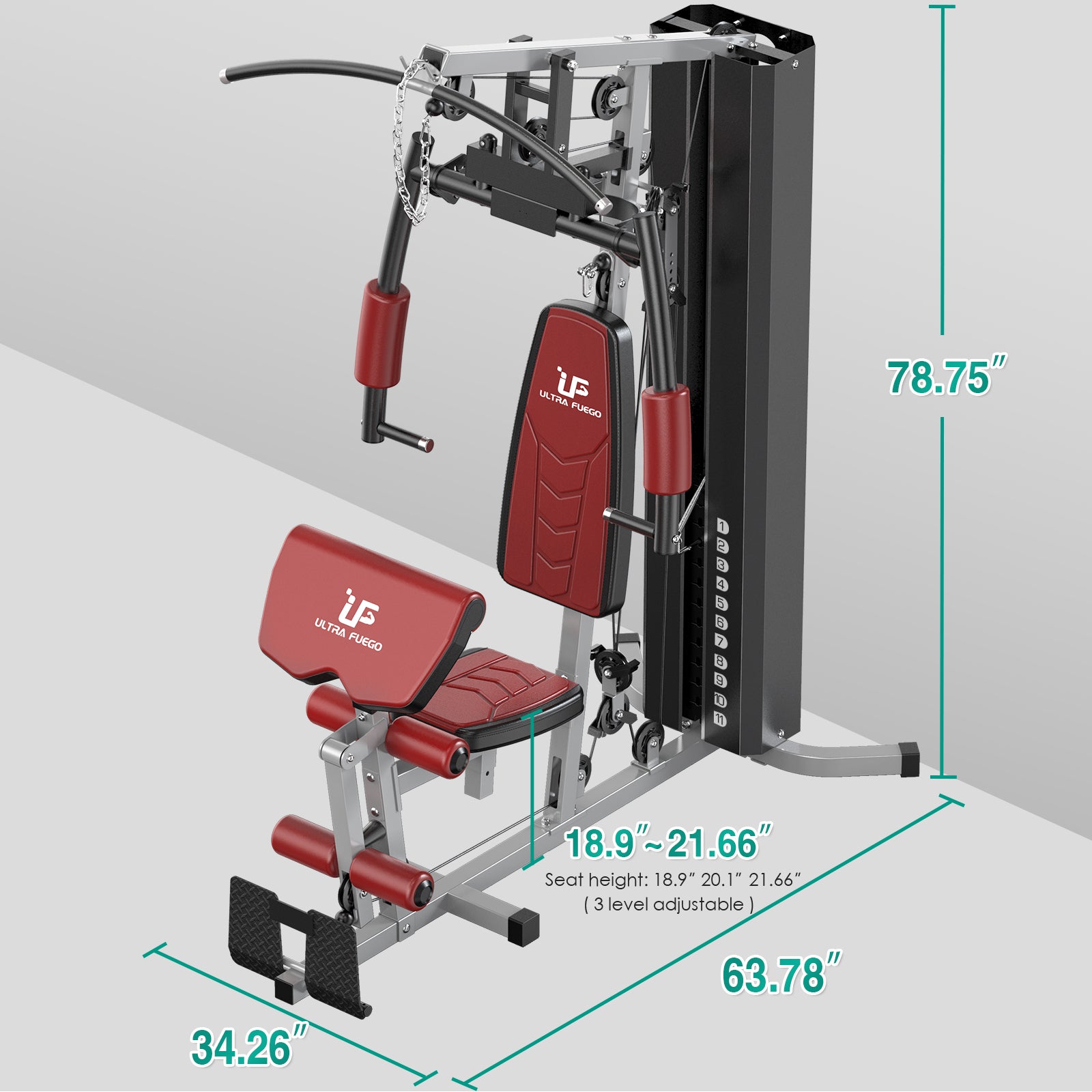 Home Gym Station Workout Equipment Red