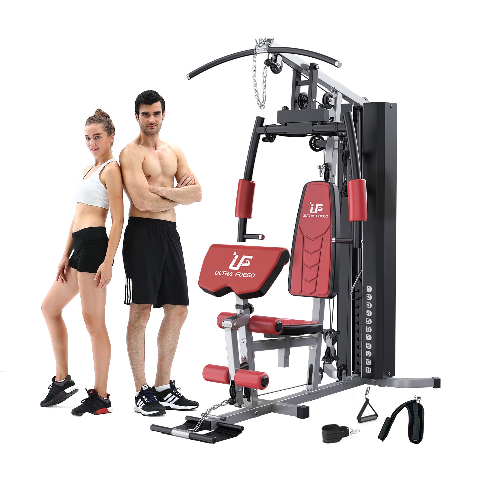 Home Gym Station Workout Equipment Red
