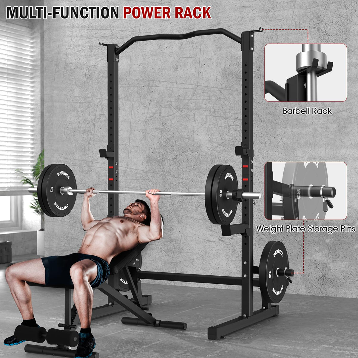 JX fitness Squat Rack with Adjustable Workout Bench