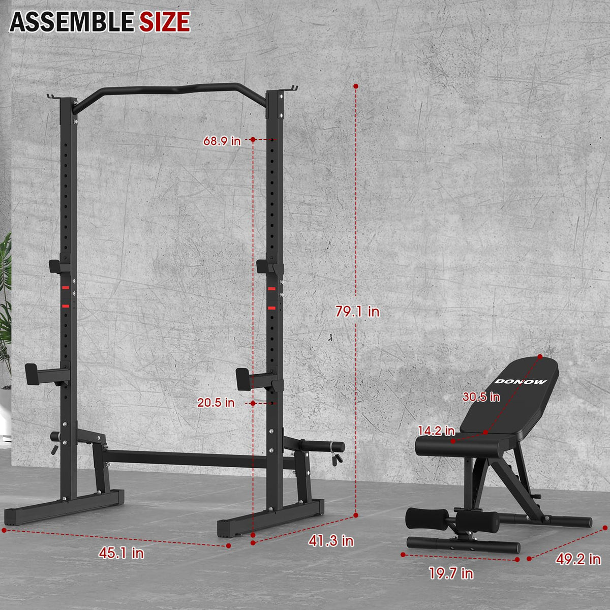 JX fitness Squat Rack with Adjustable Workout Bench