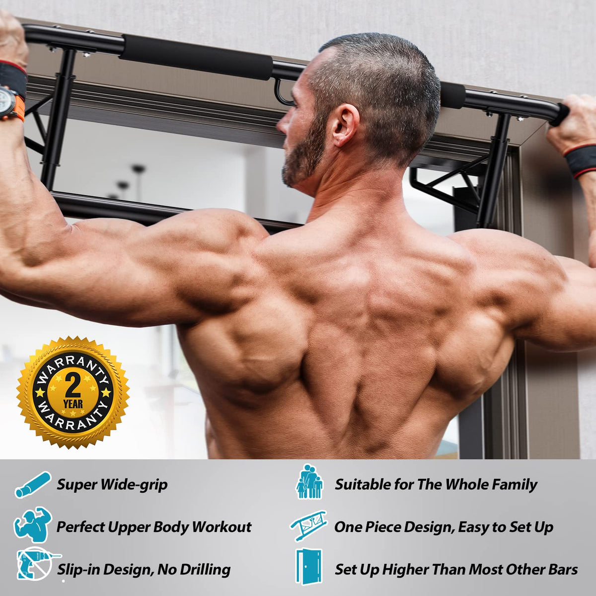 Door Frame Pull up Bar with Padded Handles Foldable for Home Gym, No Drilling