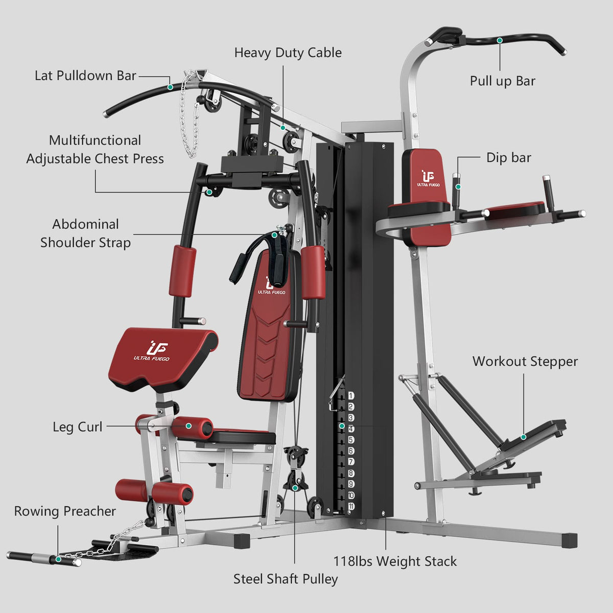 Multi-Gym Station with Power Tower & Stepper