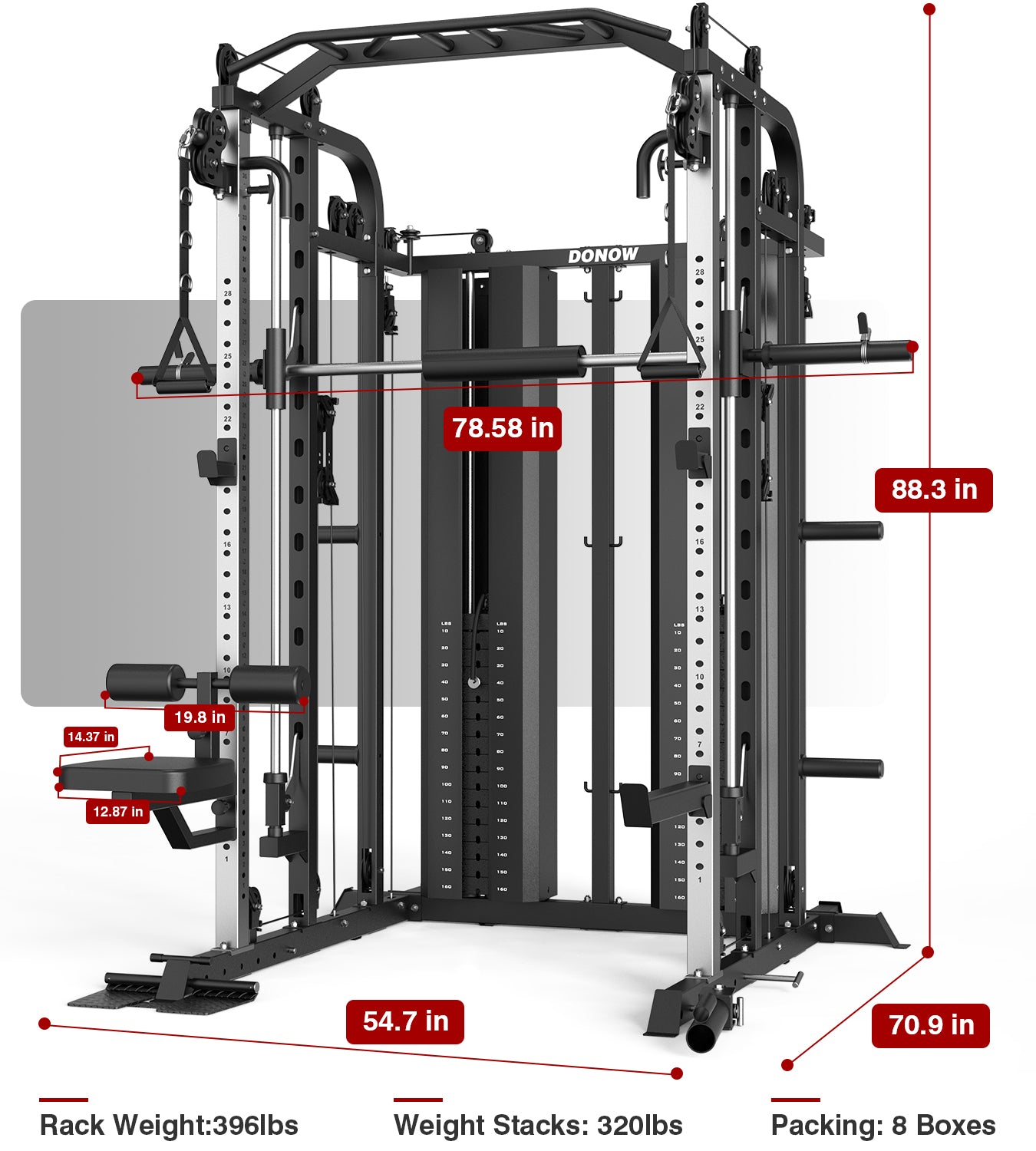 Smith Machine with 320lbs Weight Stack DN-938B