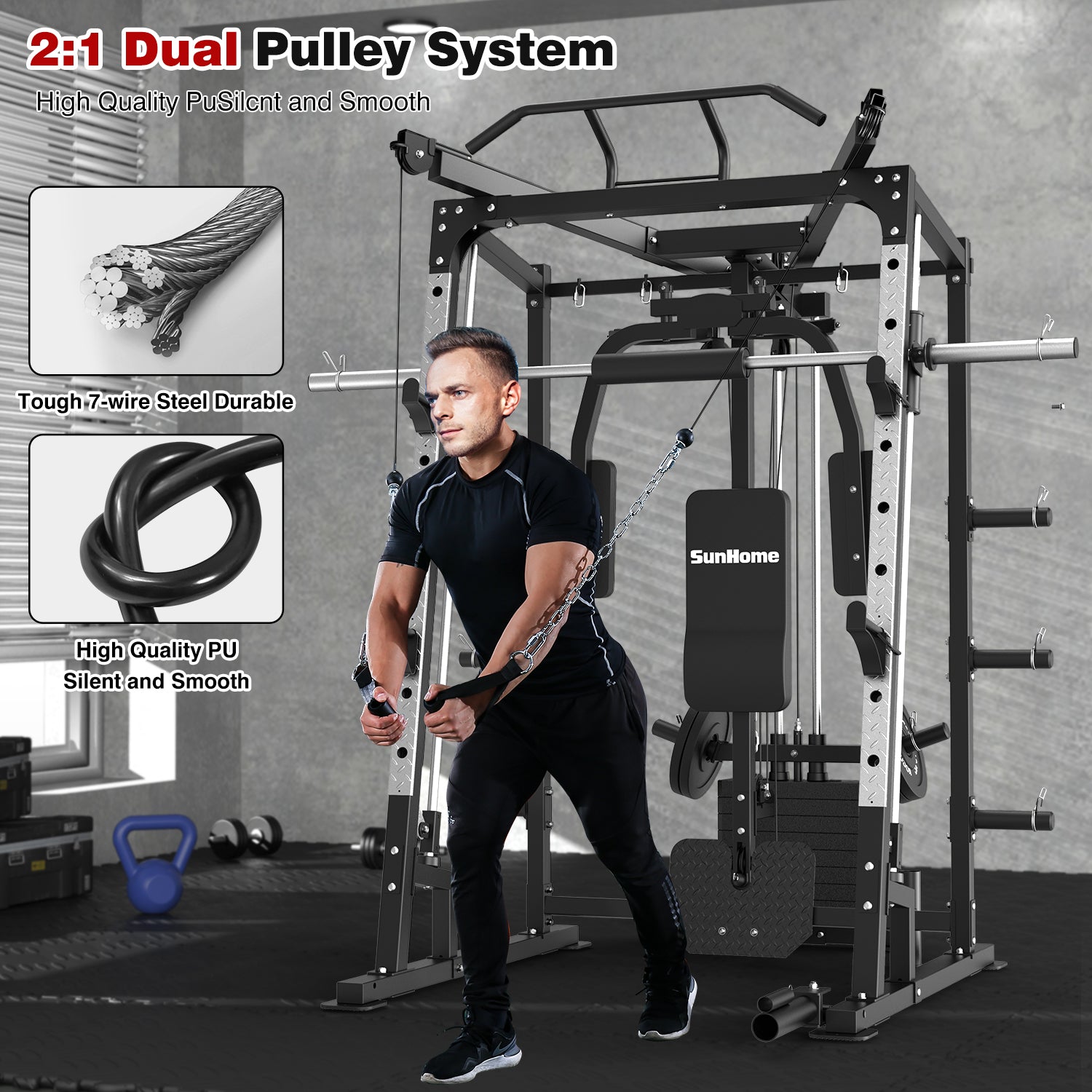 Smith Machine with Bench & 230lbs Weight Plates 9110