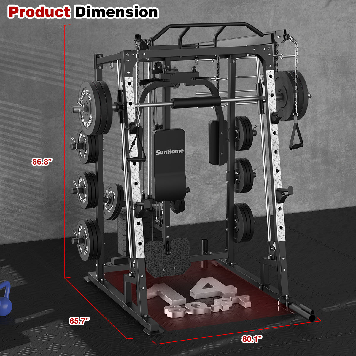 Smith Machine with Bench & 230lbs Weight Plates 9110