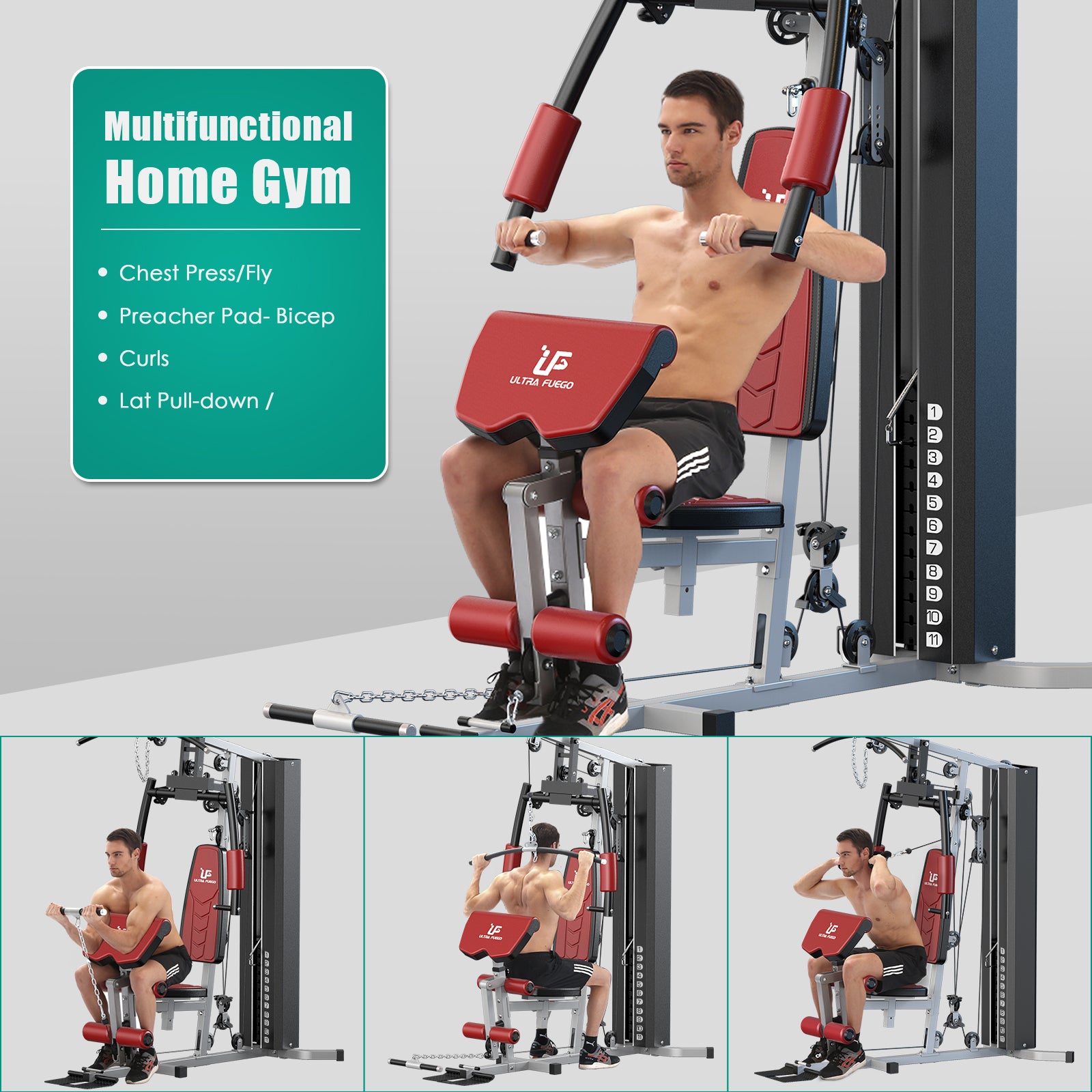 Home Gym Station Workout Equipment Red