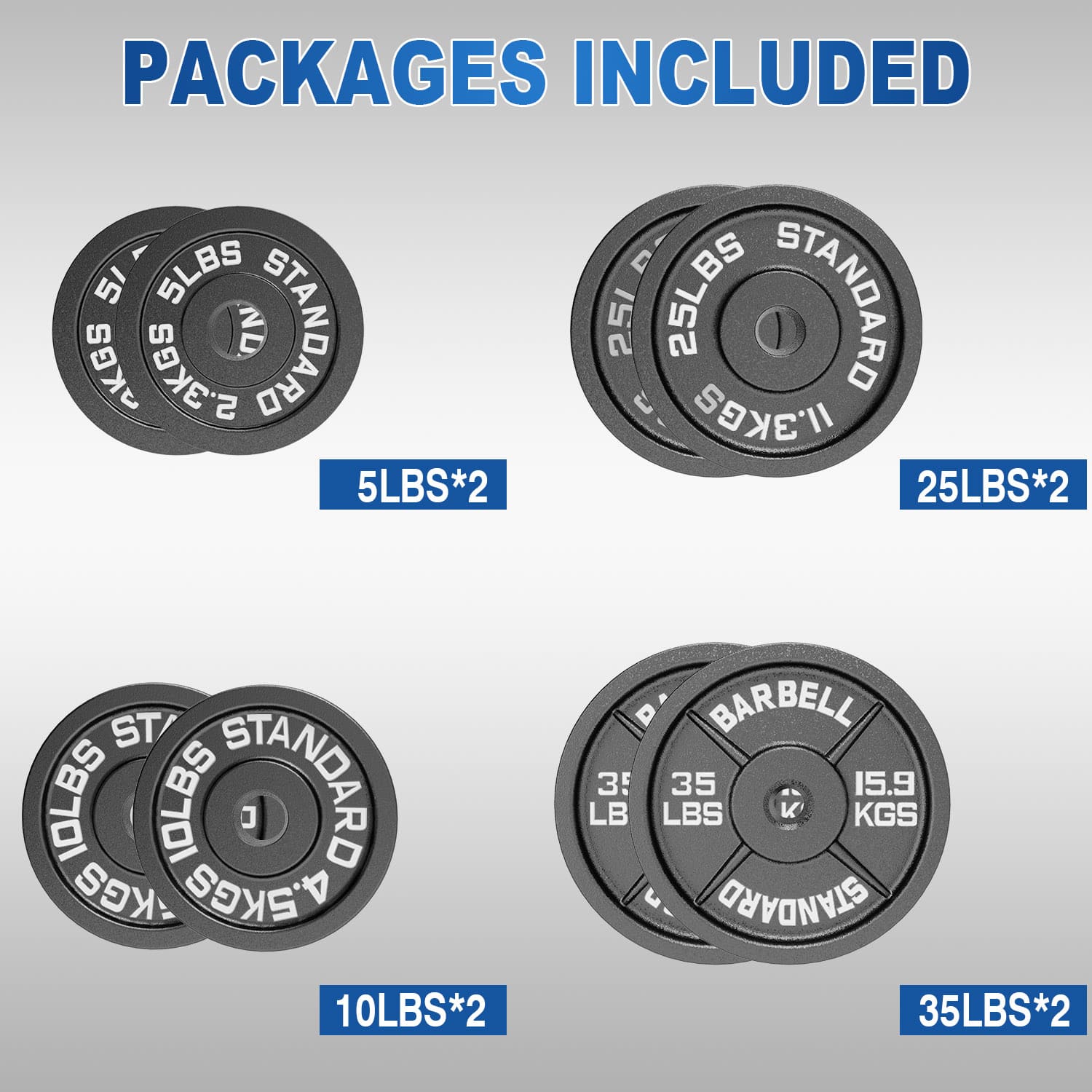 2 Inch Cast Iron Weight Plates Package 150lbs（2*5lbs+2*10lbs+2*25lbs+2*35lbs）