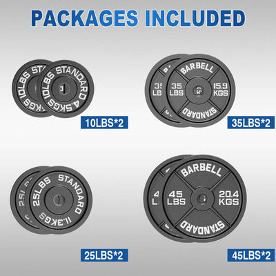 2 Inch Cast Iron Weight Plates Package 230lbs（2*10lbs+2*25lbs+2*35lbs+2*45lbs）
