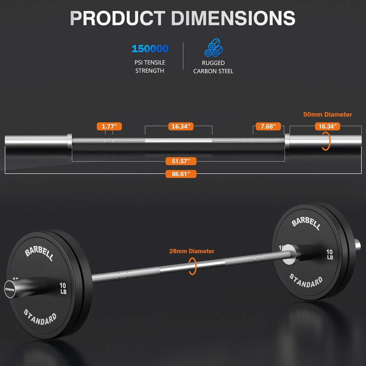 7ft Olympic Barbell, Weight 45LB