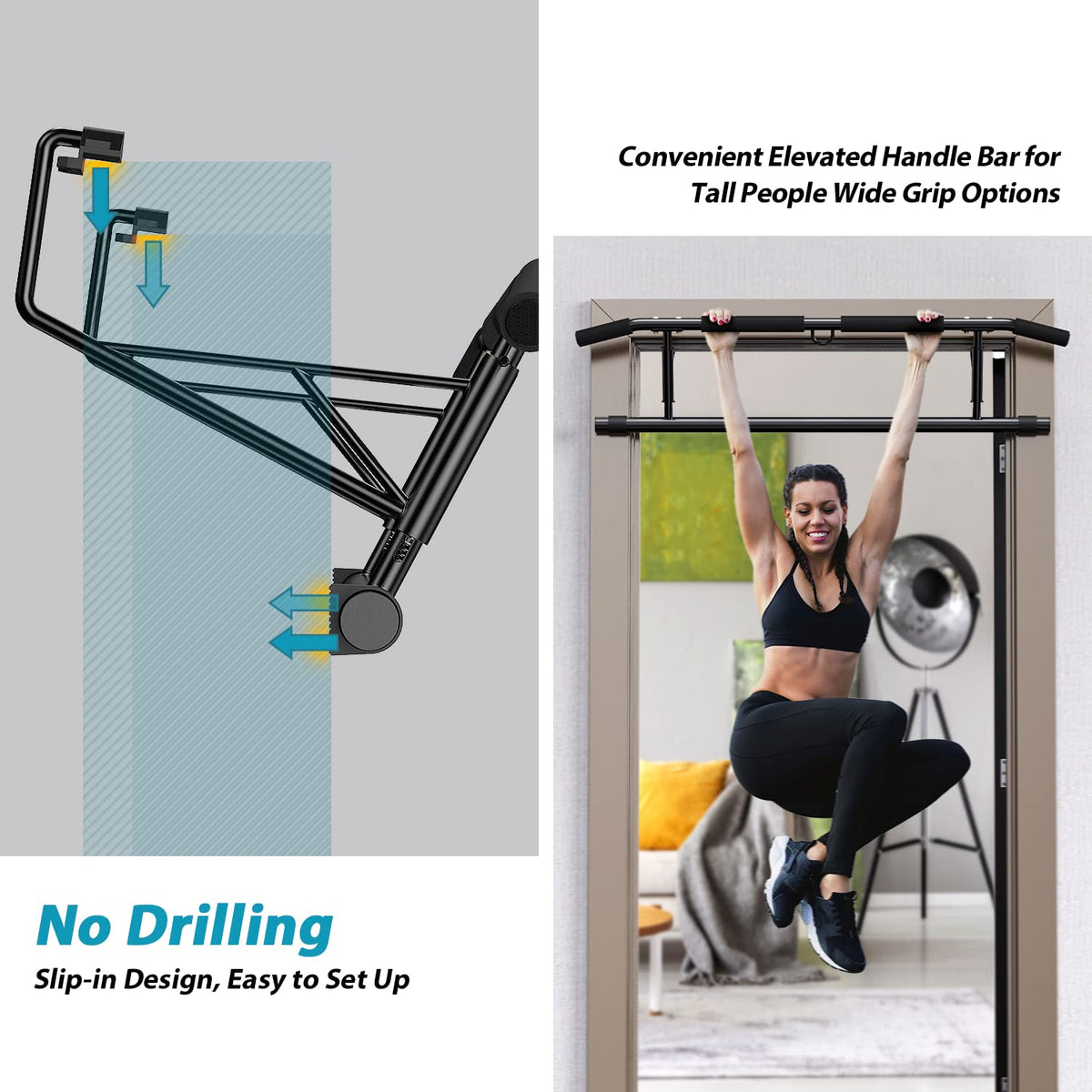 Door Frame Pull up Bar with Padded Handles Foldable for Home Gym, No Drilling