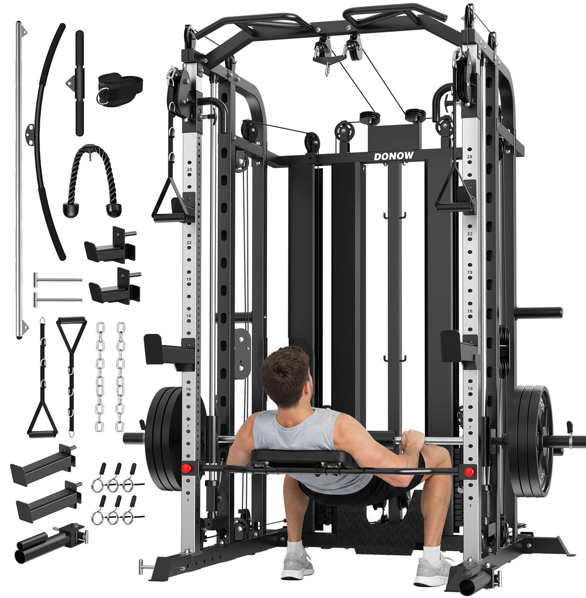 Smith Machine Rack Cable Crossover Home Gym System Station
