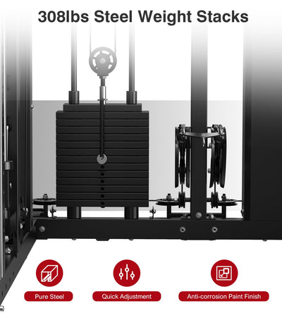 Smith Machine Rack Cable Crossover Home Gym System Station