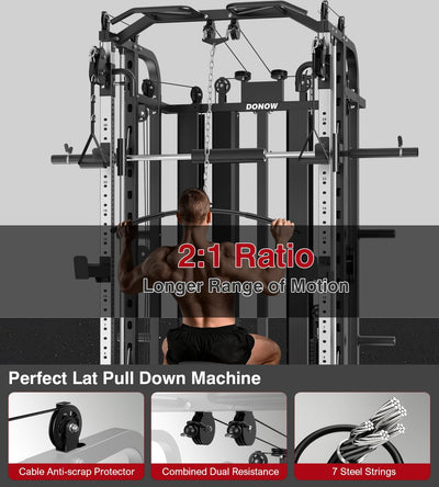 Smith Machine Rack Cable Crossover Home Gym System Station
