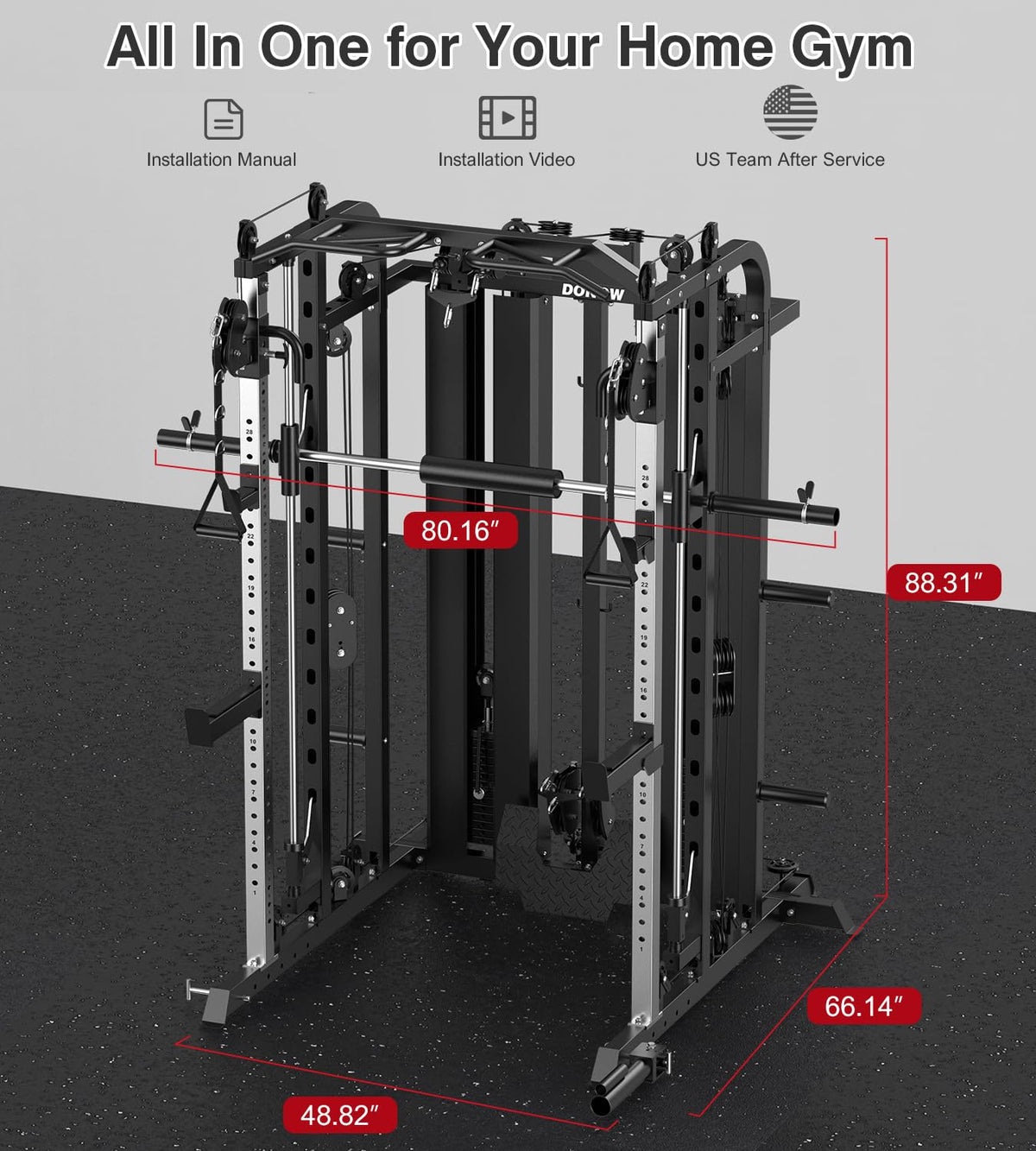 Smith Machine Rack Cable Crossover Home Gym System Station