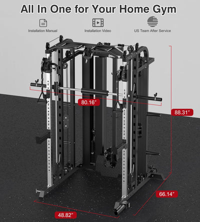 Smith Machine Rack Cable Crossover Home Gym System Station