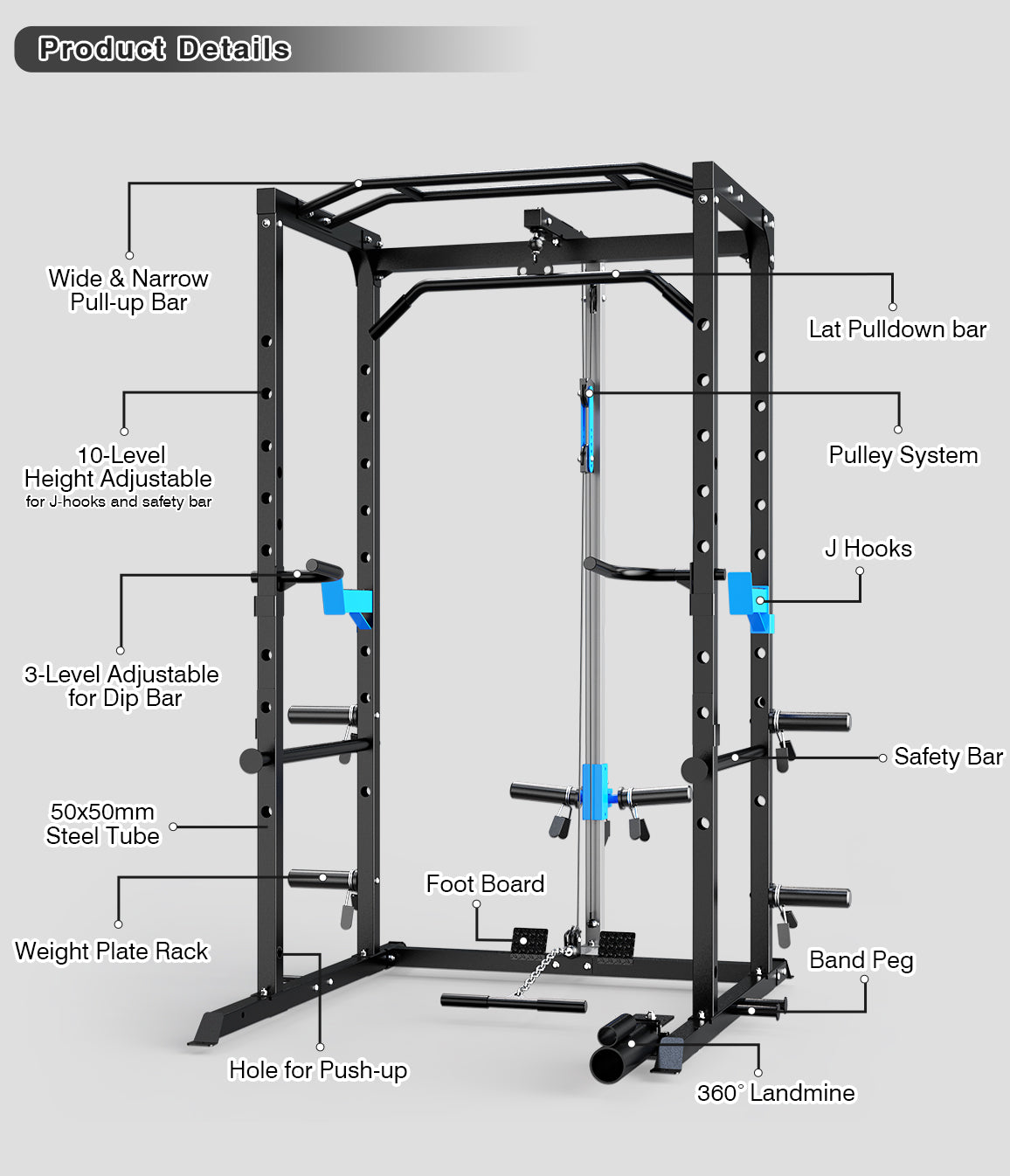 Power Cage, Multi-Functional Power Rack with Complete Attachments 896