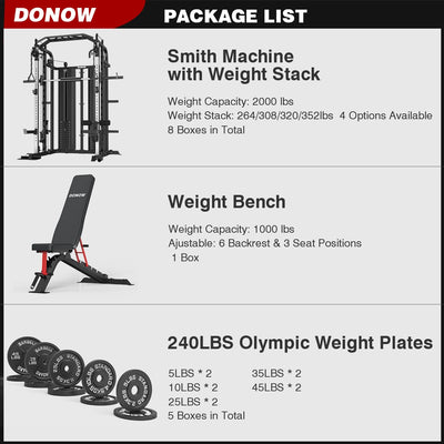 Smith Machine with Bench and 240lbs Weight Plates DN-938 Series