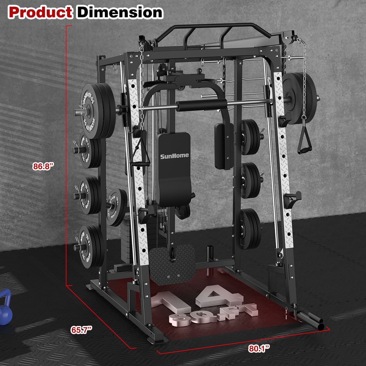 All in One Smith Machine Power Rack（Pro Weight Bench and Plates Optional）
