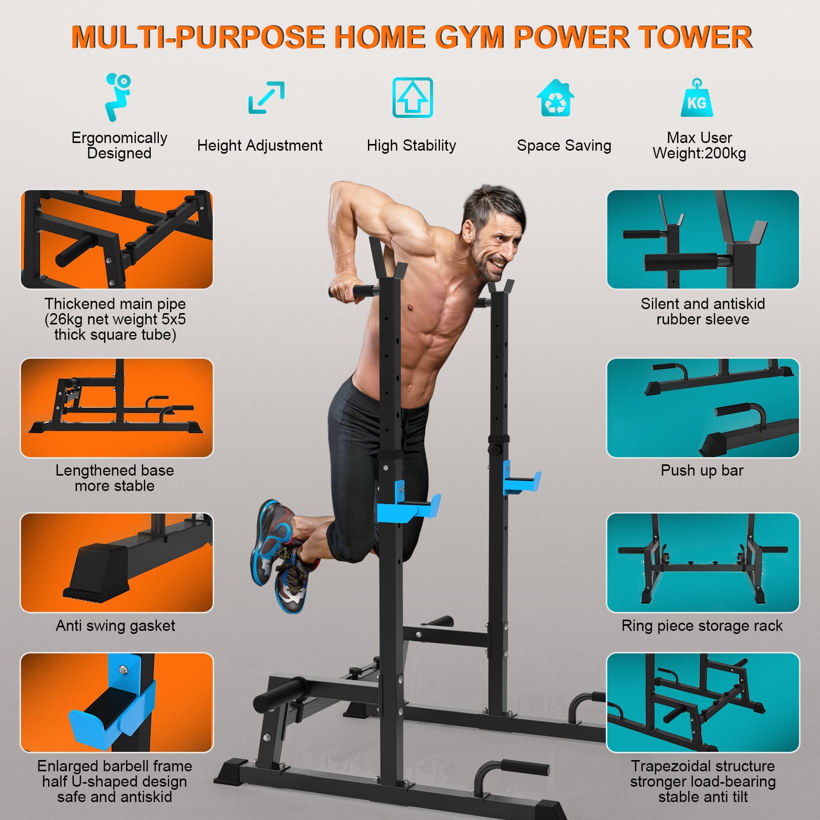 Adjustable Squat Rack,Multi-Function Barbell Rack 855