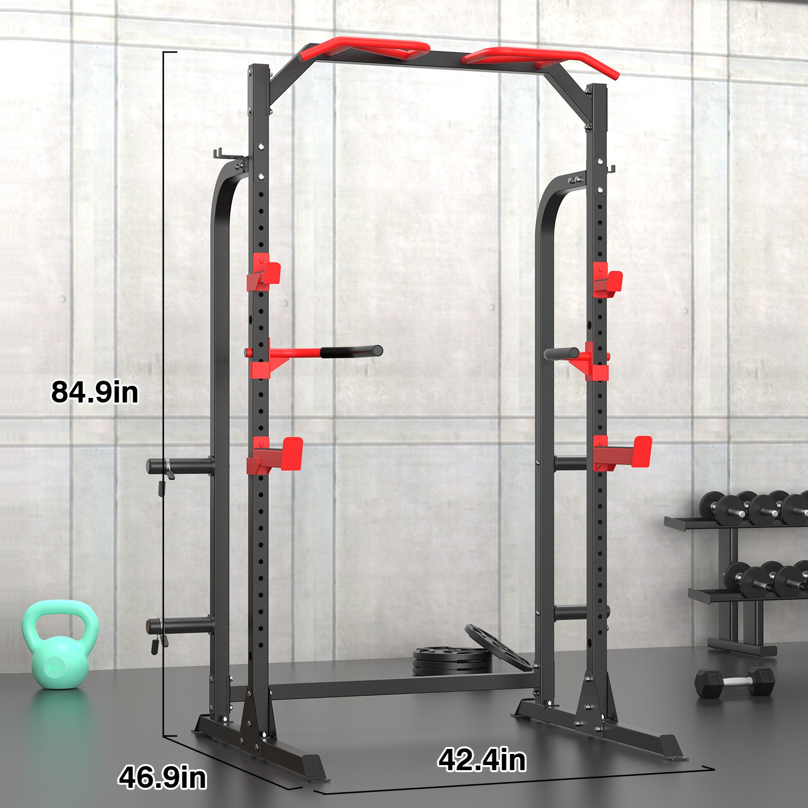 Squat Rack with Weight Bench, Olympic Barbell and 150lbs Weight Plates SH-919 Package